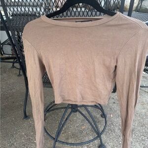 Zara Tan Crop T-Shirt with Pink Accents